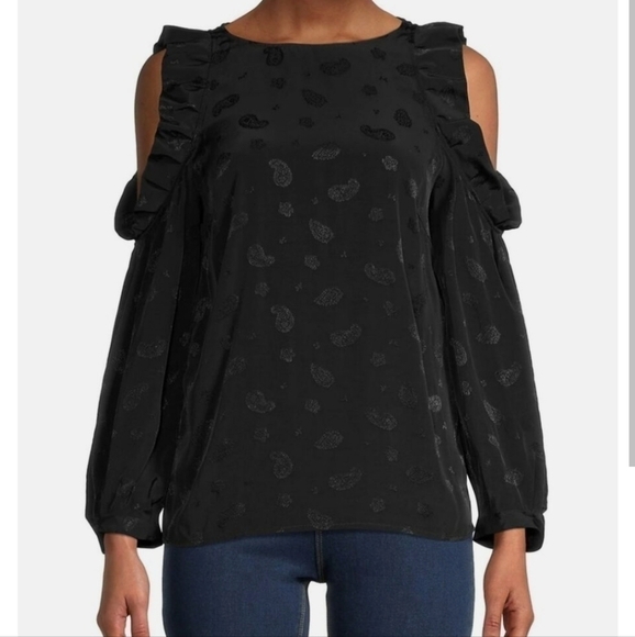 Maje Loyd Ruffled Crepe blouse Floral Jacquard Size Small in black - Picture 1 of 9